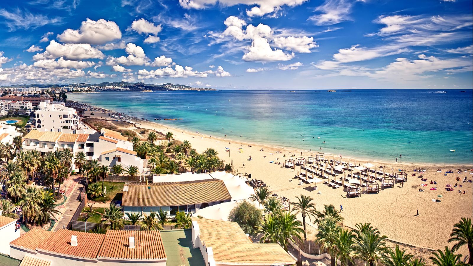 Aerial view on Playa d'en Bossa, Ibiza, Spain
