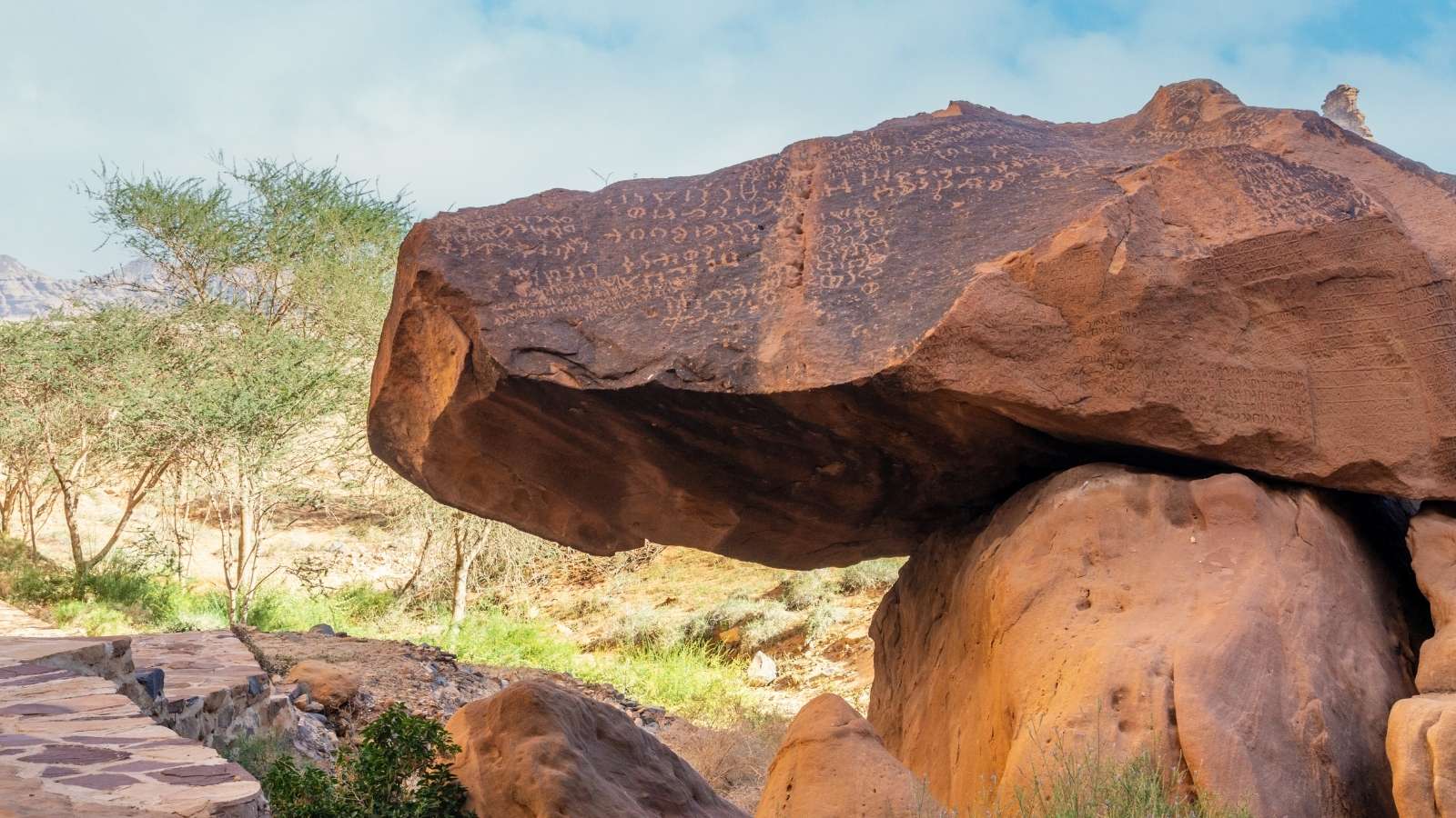 Ancient stone writings, Jabal Ikmah, Al Ula, Saudi Arabia