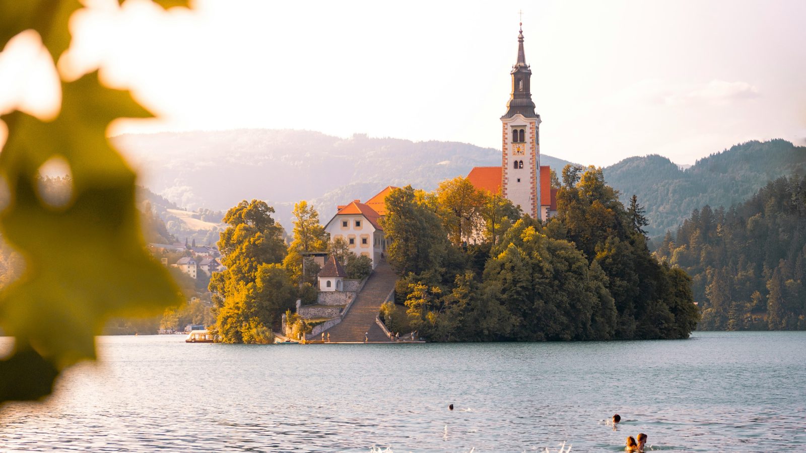 Bled, Slovenia - Aerial view of beautiful Pilgrimage Church of the Assumption of Maria on a small island at Lake Bled