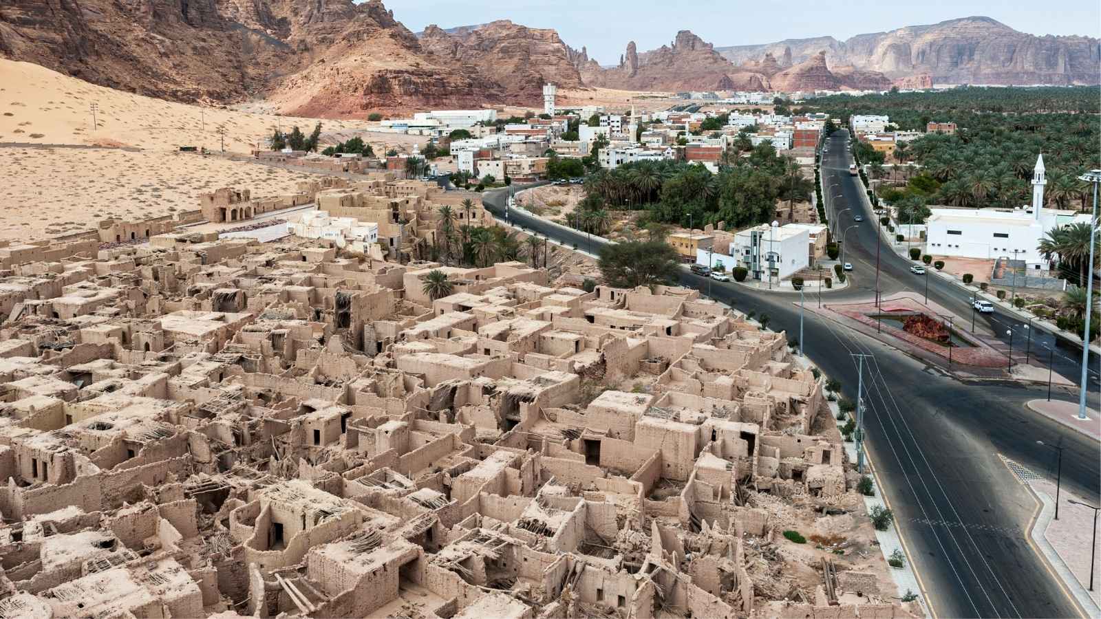 Contrast of old and new in the historic town of AlUla in Saudi Arabia