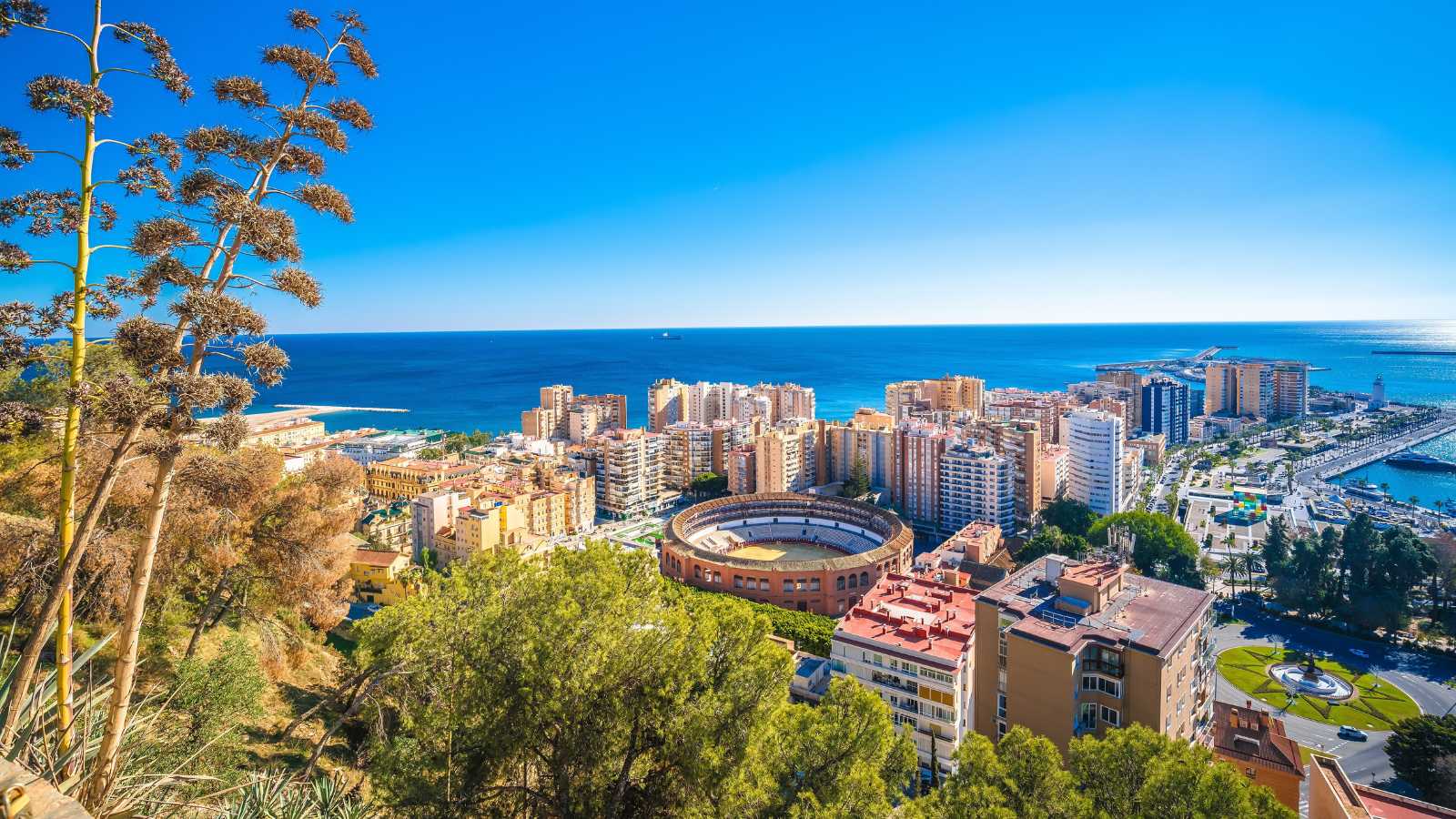 Panoramic aerial view of Malaga from a hill