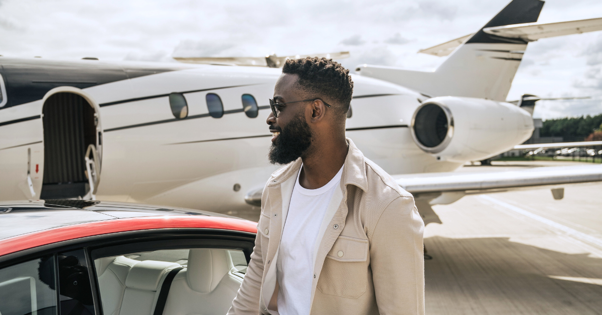 man boarding private jet charter