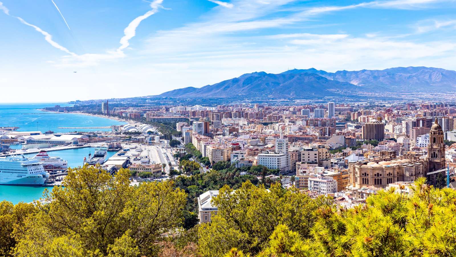 Panoramic view of Malaga city centre, Spain