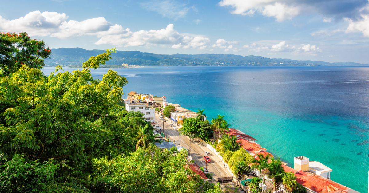 Montego Bay aerial view of the beach, homes, and blue ocean