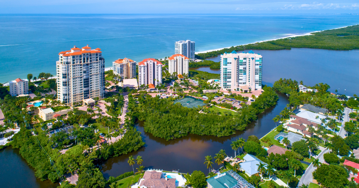 Naples Florida buildings and ocean