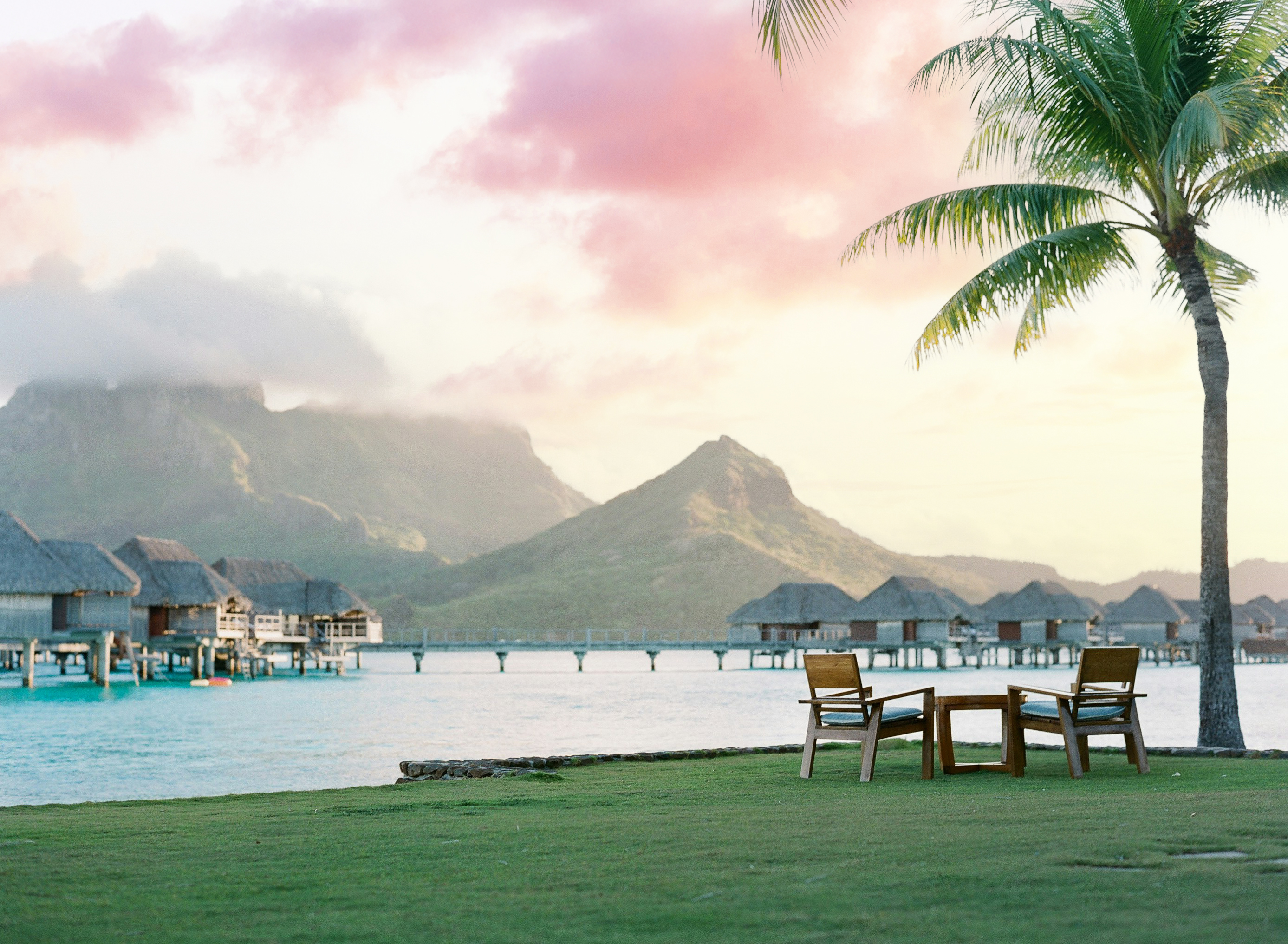 View of overwater villas in Bora Bora